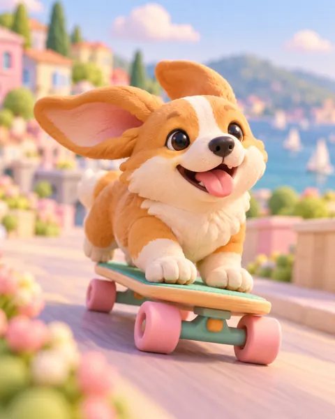 Skateboarding Corgi · Candy Pastels