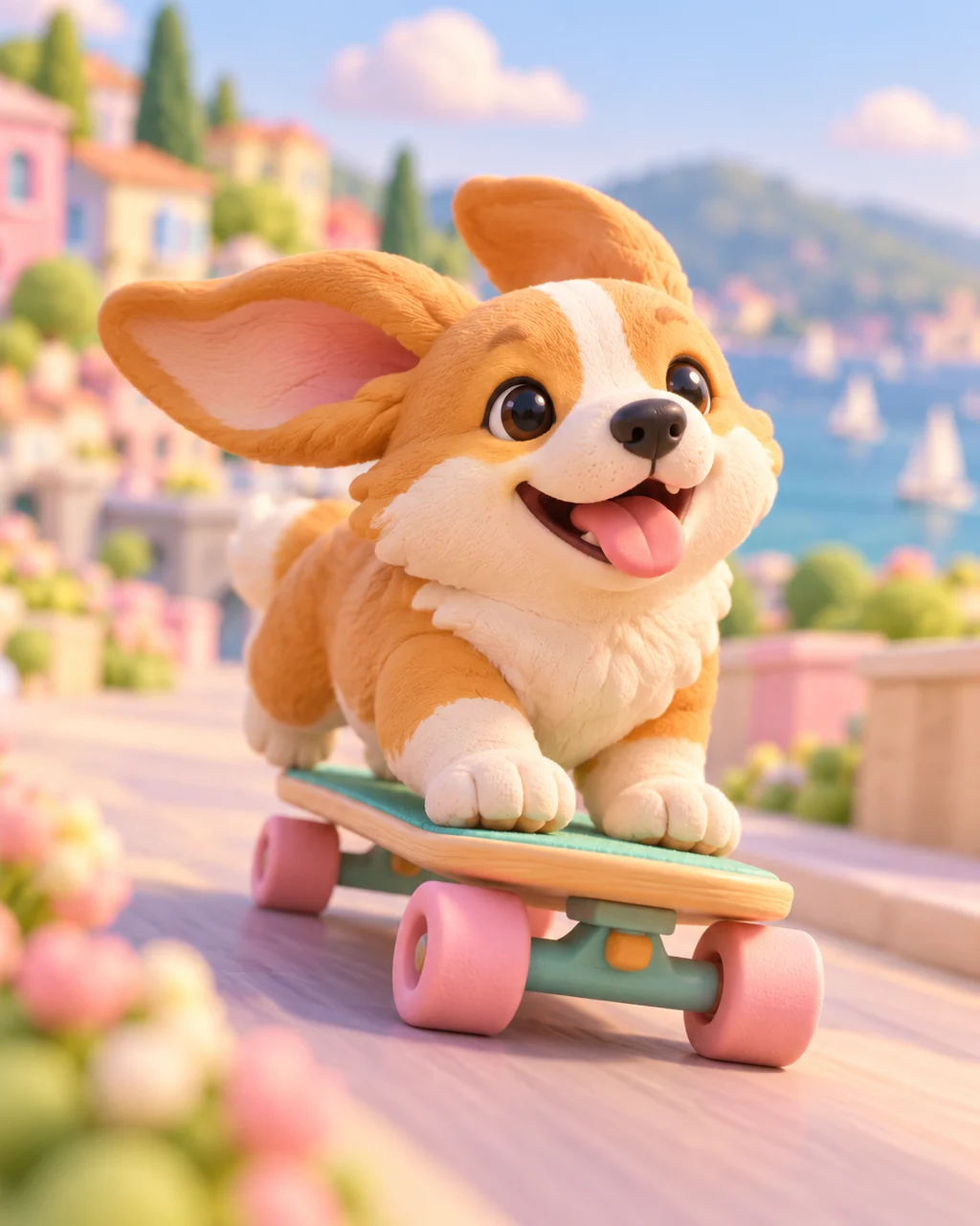 Skateboarding Corgi · Candy Pastels