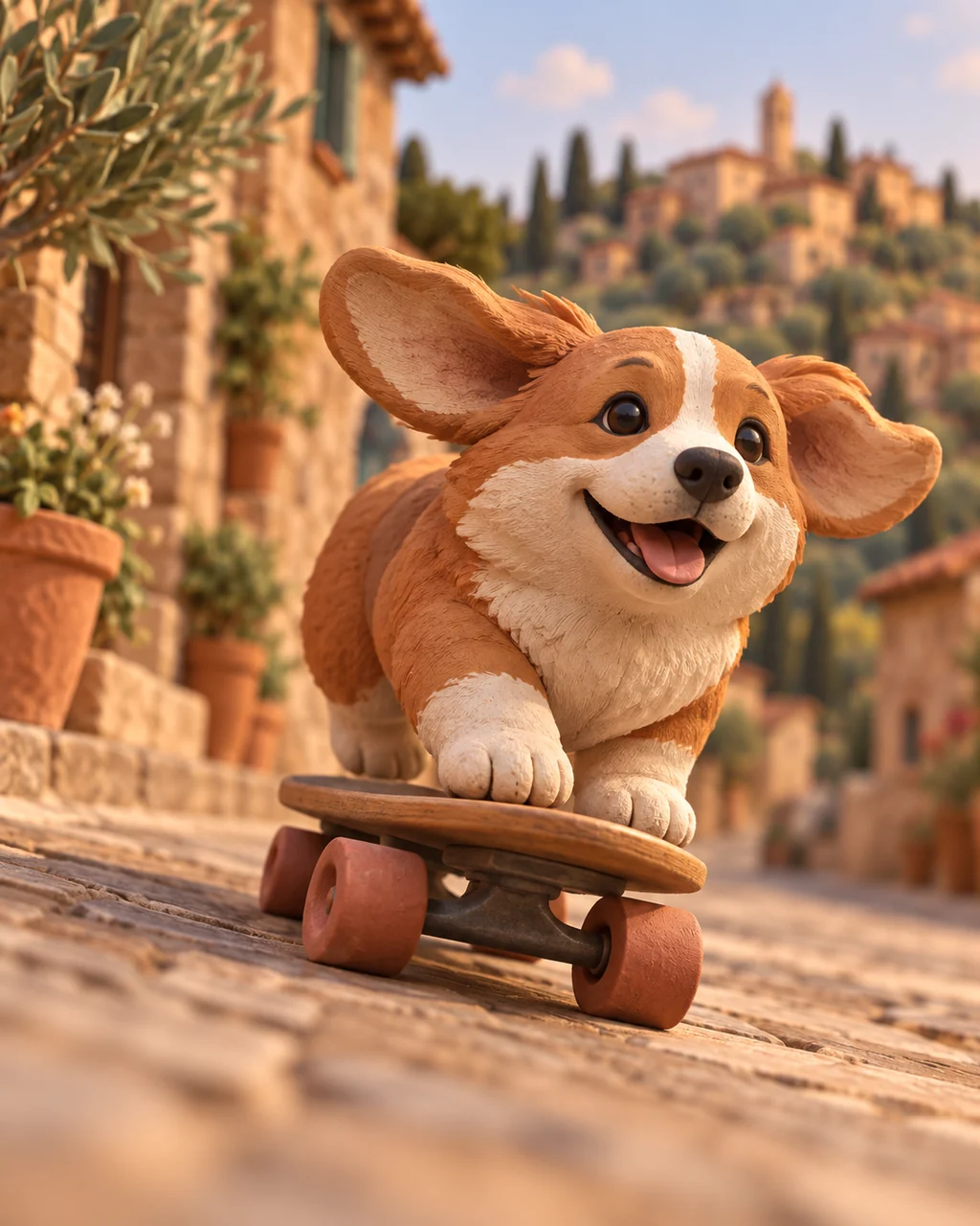 Skateboarding Corgi · Earthy Terracotta
