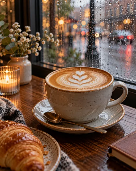 Tulip Latte Art · Rainy Cafe Window