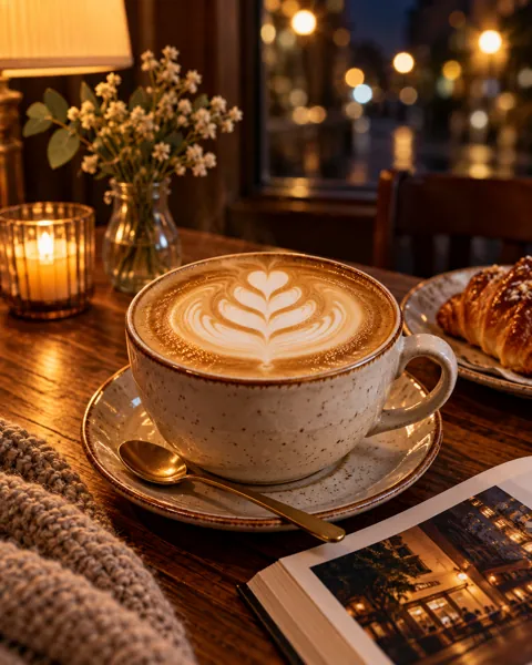 Tulip Latte Art · Warm Evening Lamplight