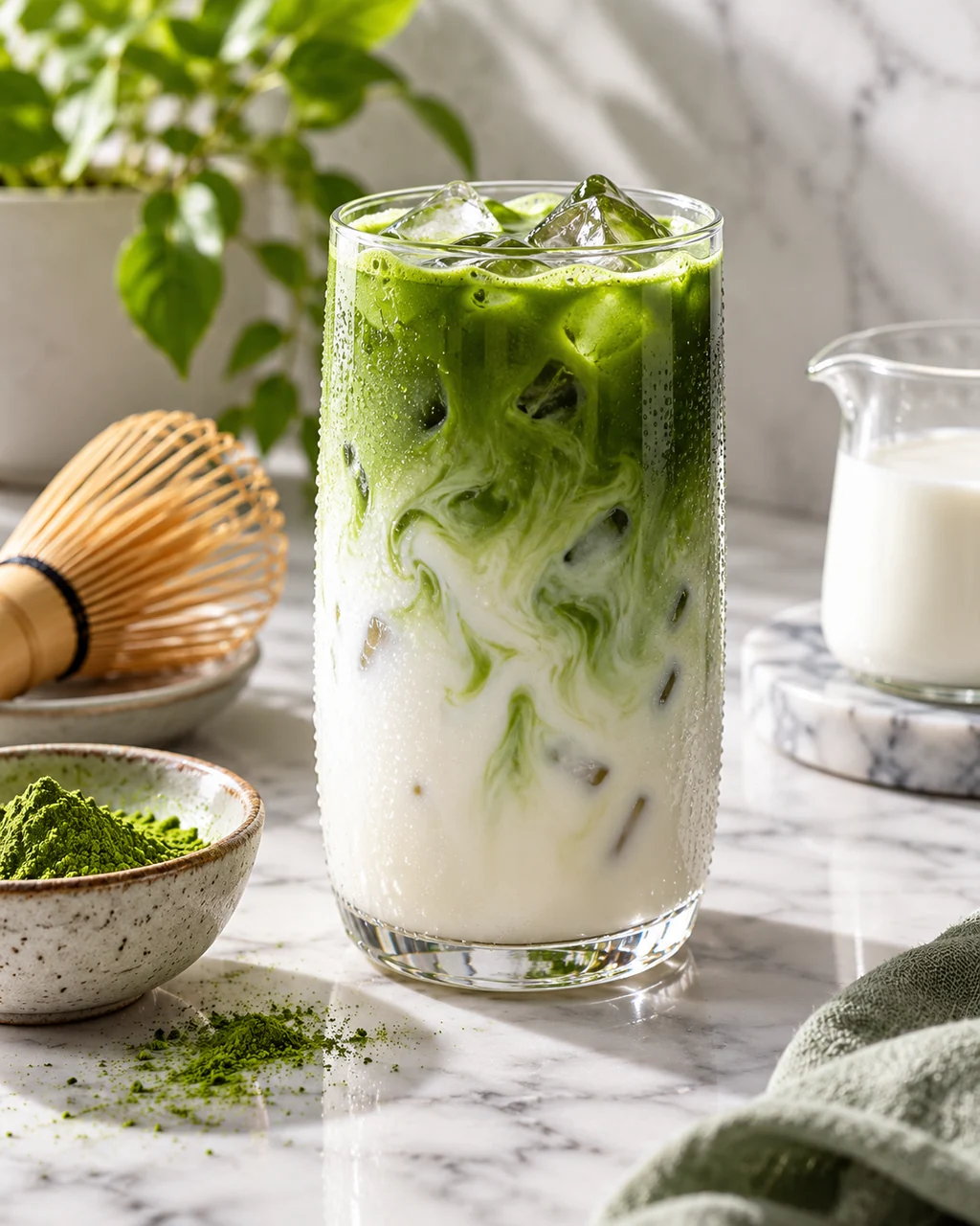 Iced Matcha Latte · Minimal Marble Counter