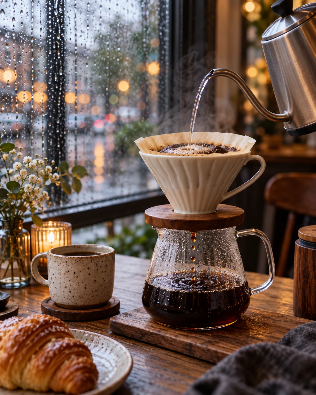Pour-over Coffee Setup · Rainy Cafe Window