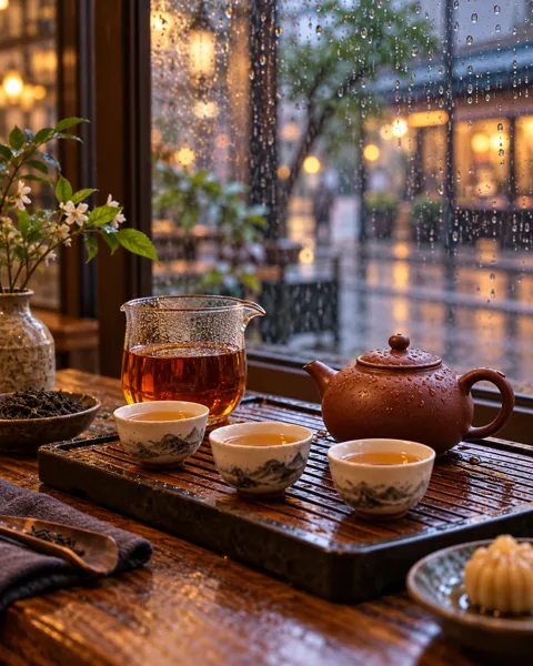 Gongfu Tea Service · Rainy Cafe Window