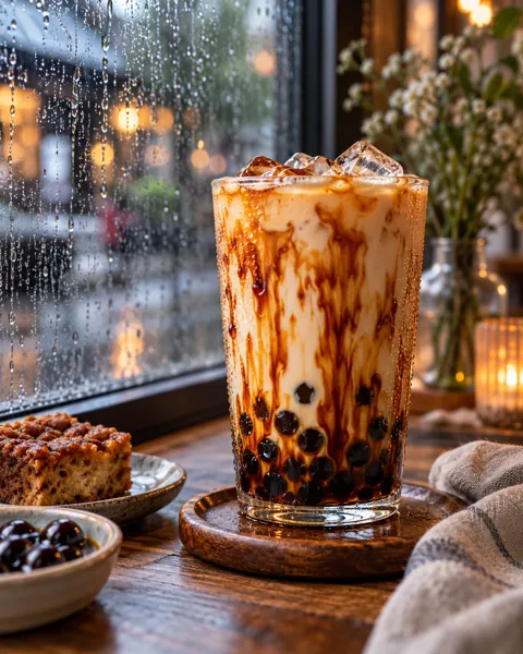 Brown Sugar Boba Tea · Rainy Cafe Window