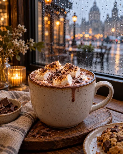 Marshmallow Hot Cocoa · Rainy Cafe Window