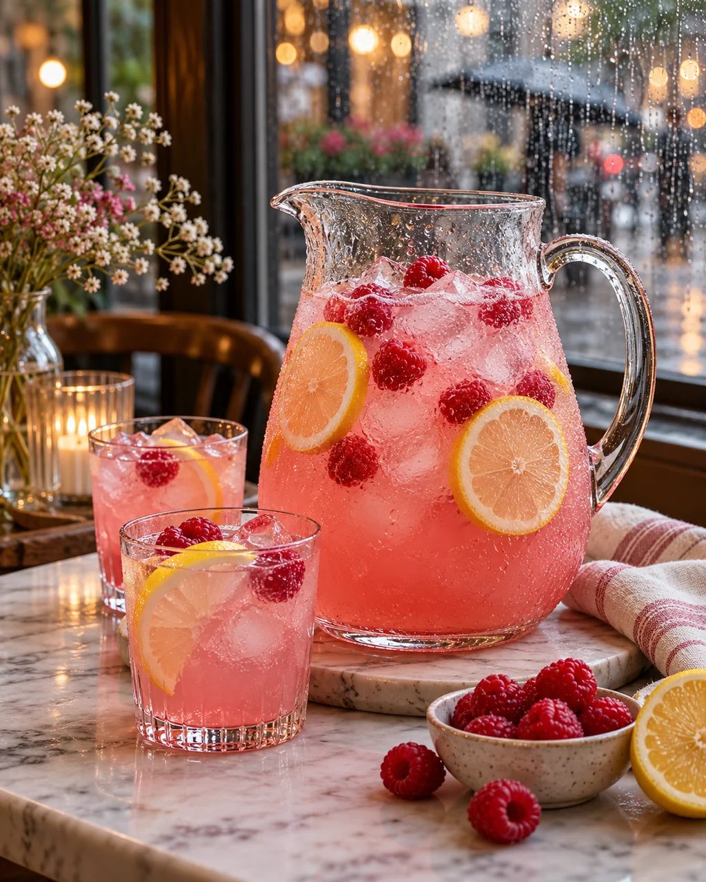 Pink Lemonade Pitcher · Rainy Cafe Window