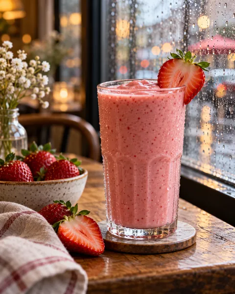 Strawberry Smoothie · Rainy Cafe Window