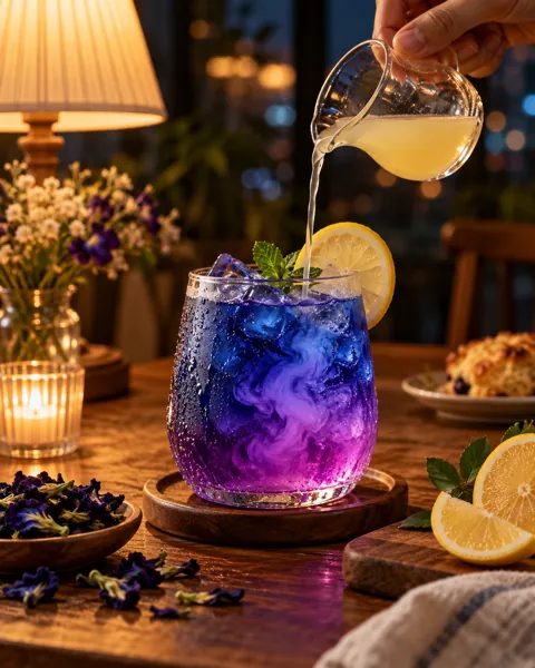 Butterfly Pea Tea · Warm Evening Lamplight