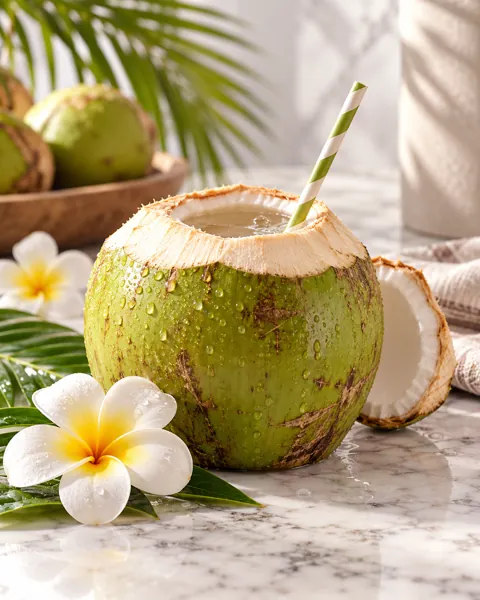 Fresh Coconut Drink · Minimal Marble Counter