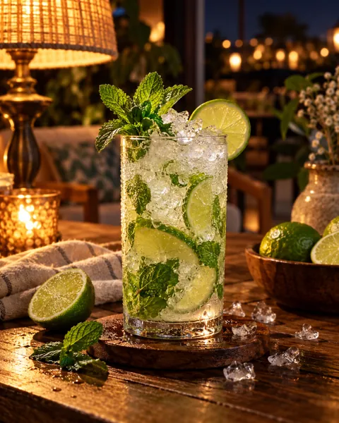Mint Lime Spritzer · Warm Evening Lamplight