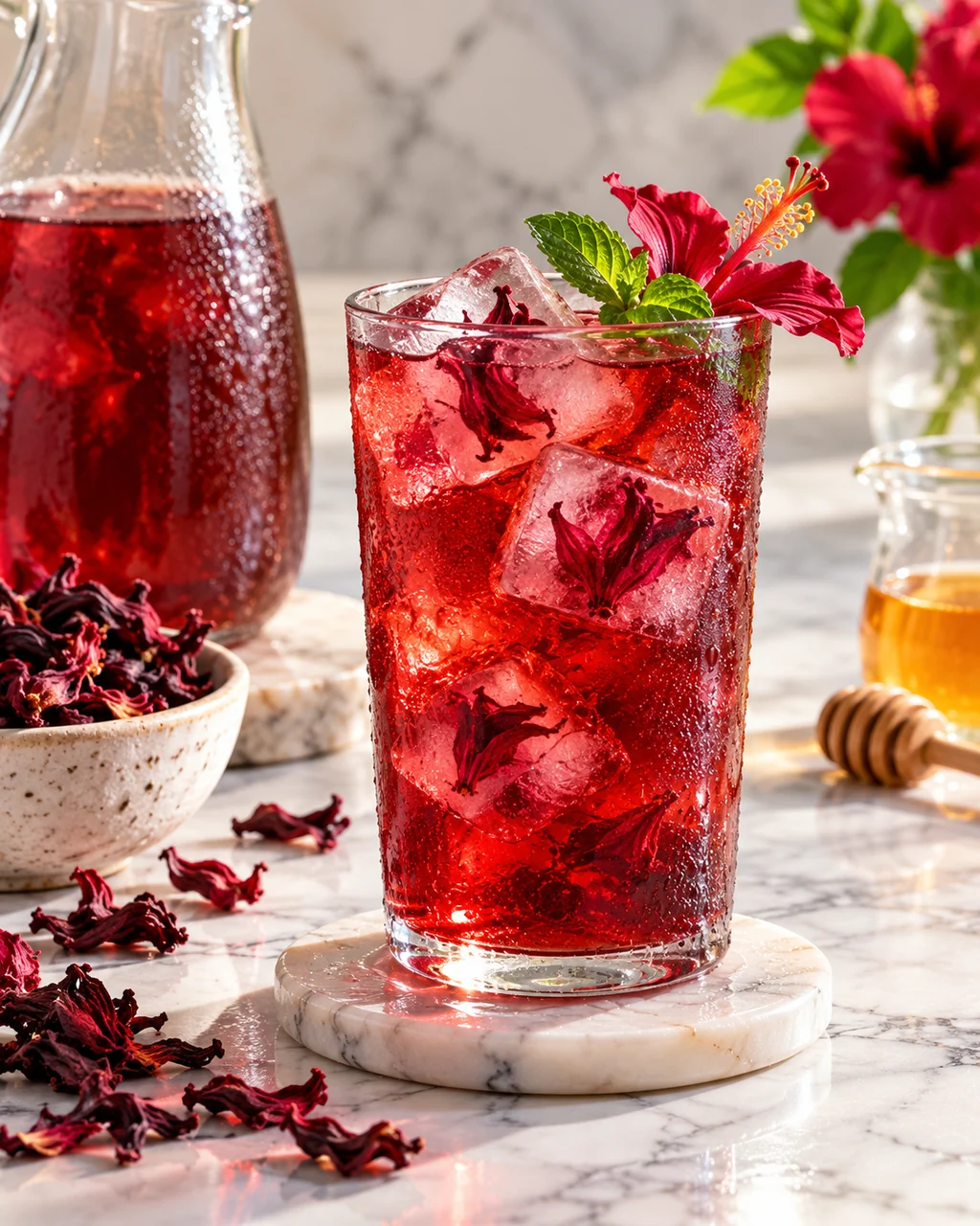 Hibiscus Iced Tea · Minimal Marble Counter