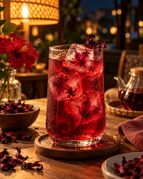 Hibiscus Iced Tea · Warm Evening Lamplight