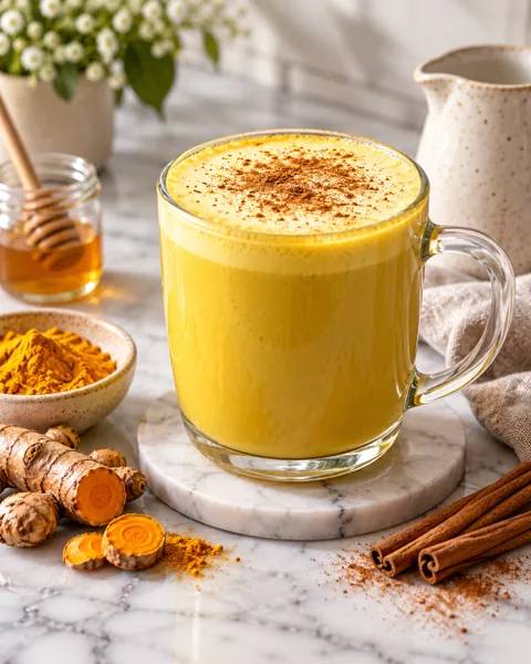 Golden Turmeric Latte · Minimal Marble Counter