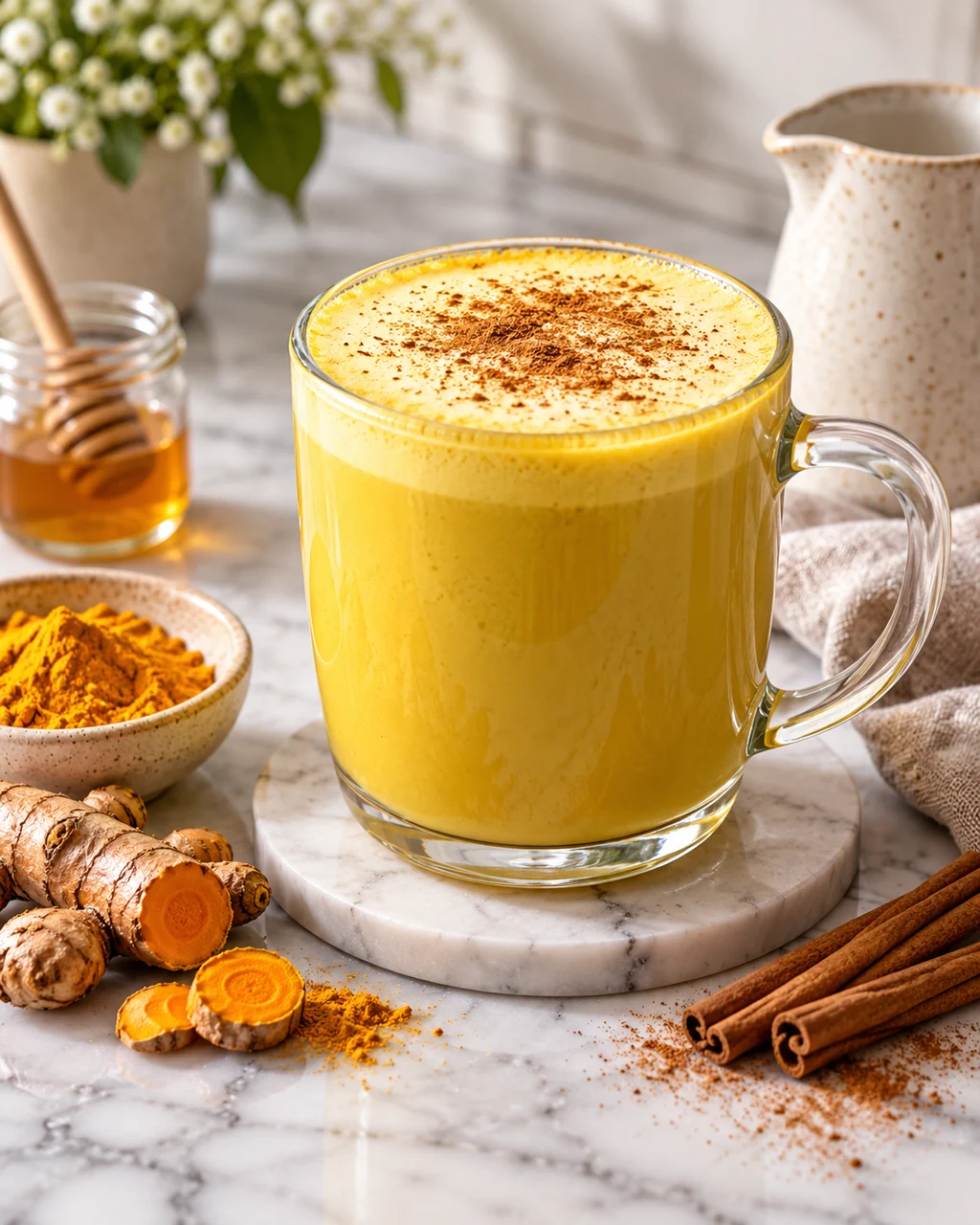 Golden Turmeric Latte · Minimal Marble Counter