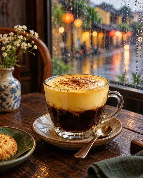 Vietnamese Egg Coffee · Rainy Cafe Window