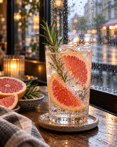 Citrus Sparkling Water · Rainy Cafe Window