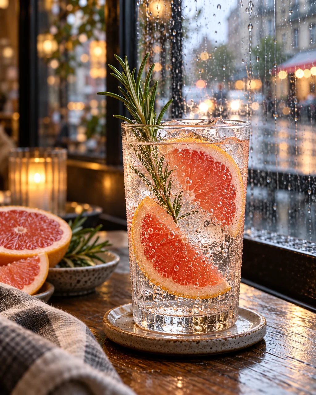 Citrus Sparkling Water · Rainy Cafe Window