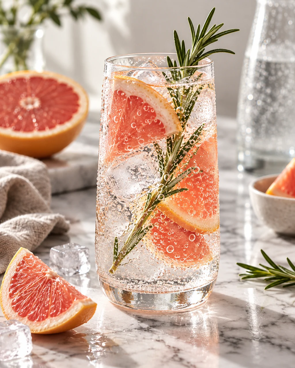 Citrus Sparkling Water · Minimal Marble Counter