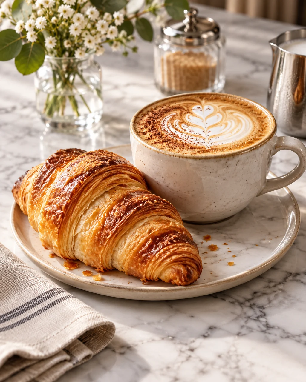 Cappuccino and Croissant · Minimal Marble Counter