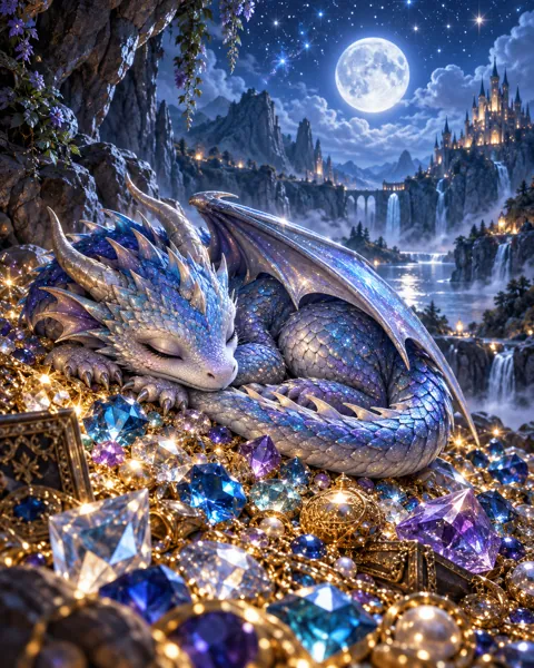 Sleeping Baby Dragon · Mystical Moonlight