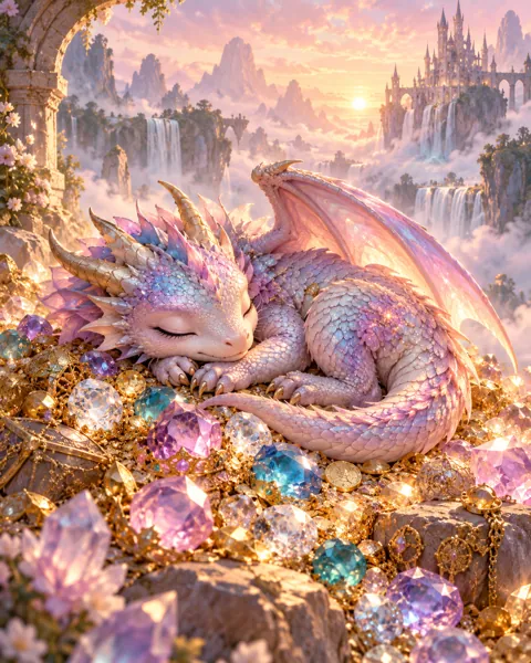Sleeping Baby Dragon · Pastel Dreamscape