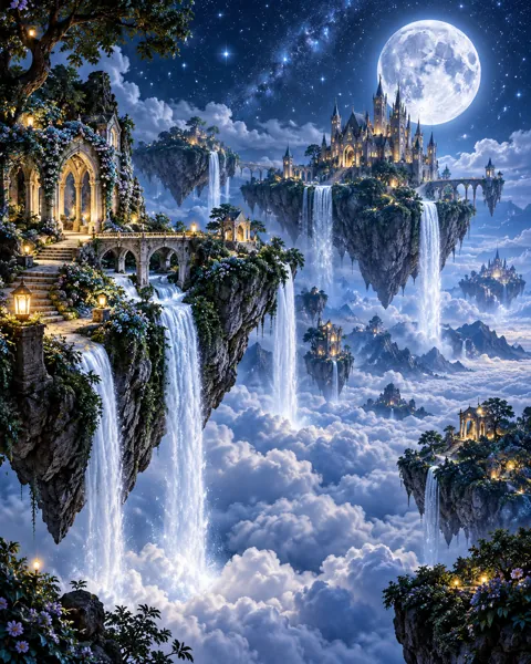 Floating Sky Islands · Mystical Moonlight