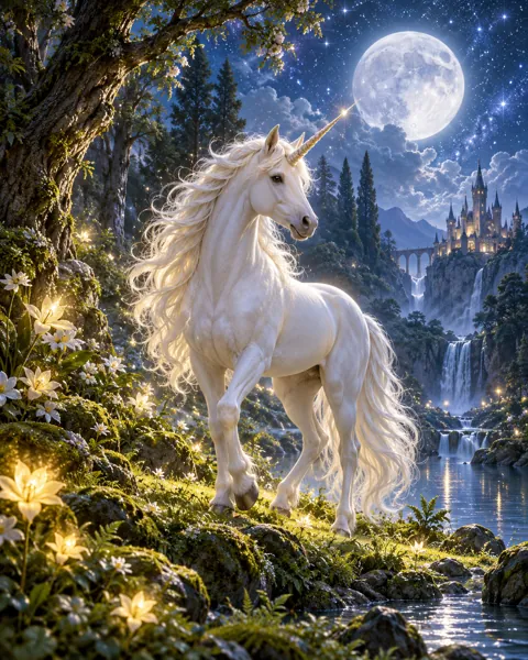 Unicorn in a Glade · Mystical Moonlight