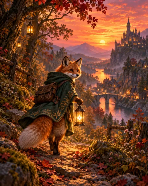 Fox Wanderer with Lantern · Ember Dusk
