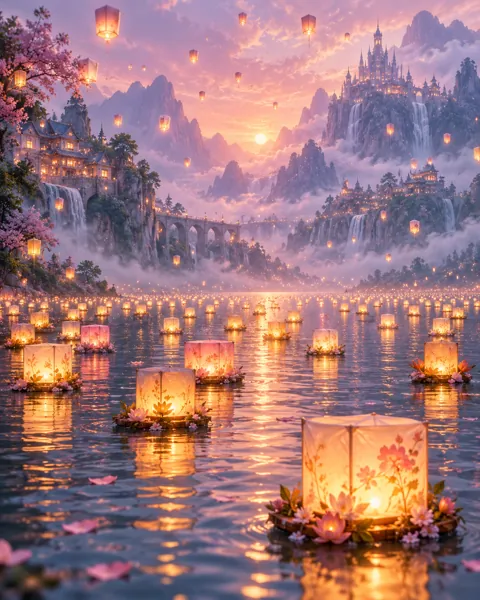 Floating Lantern Lake · Pastel Dreamscape