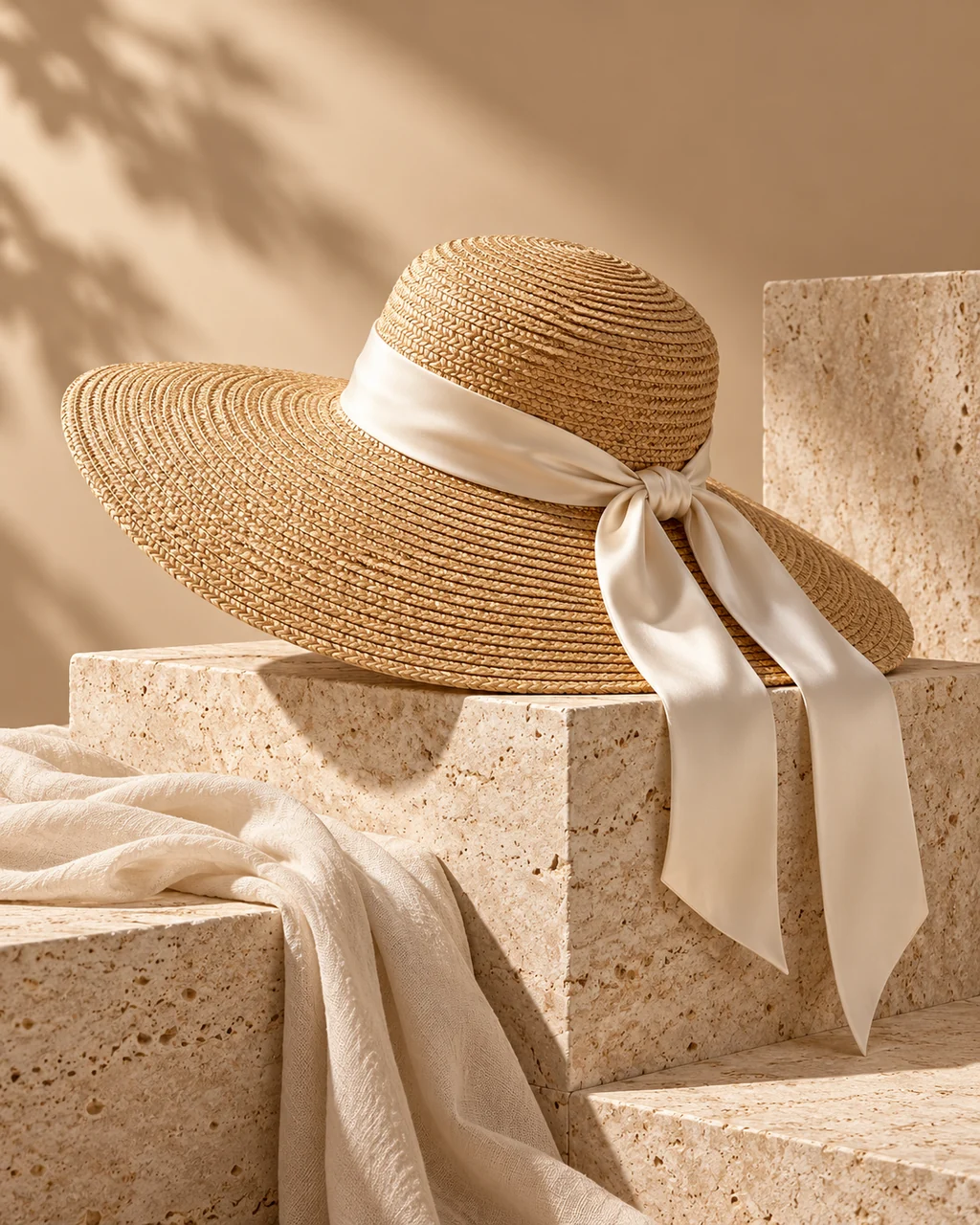 Ribboned Straw Hat · Sculptural Plinths