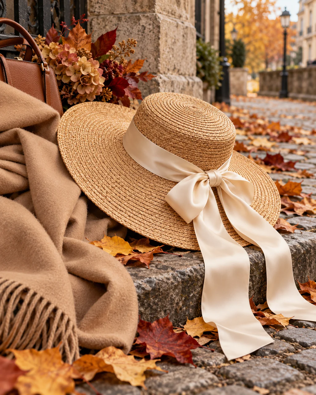 Ribboned Straw Hat · Autumn Street Corner