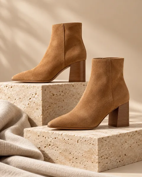 Suede Ankle Boots · Sculptural Plinths