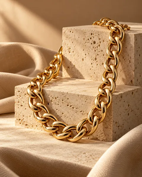 Gold Chain Necklace · Sculptural Plinths