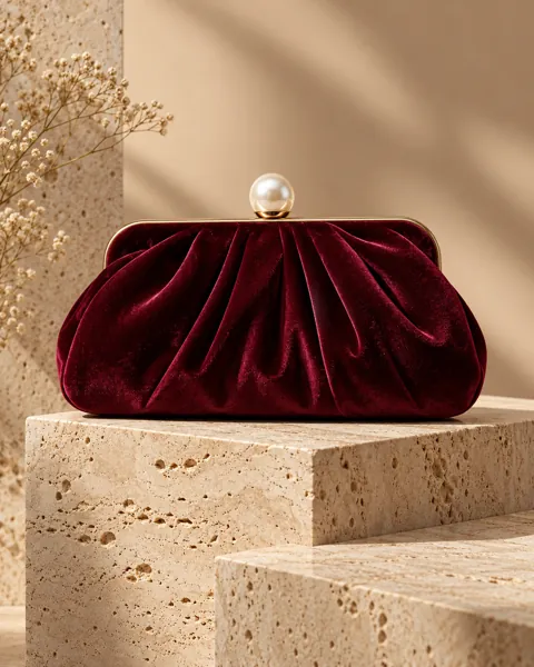 Velvet Evening Clutch · Sculptural Plinths