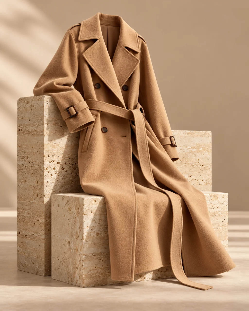 Wool Trench Coat · Sculptural Plinths