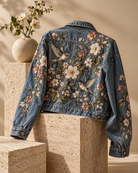 Embroidered Denim Jacket · Sculptural Plinths