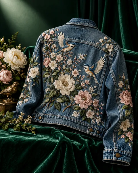 Embroidered Denim Jacket · Moody Velvet