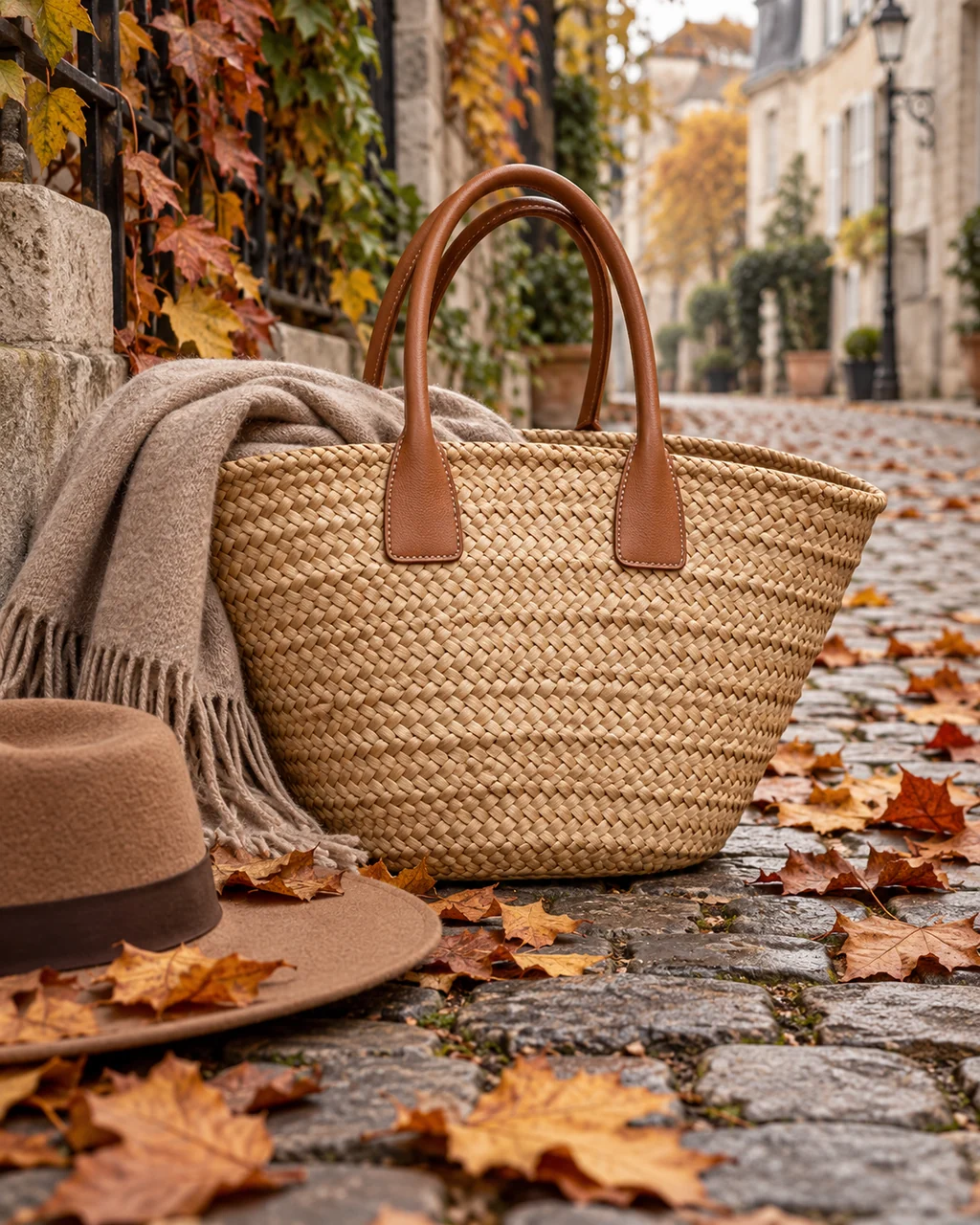 Woven Market Tote · Autumn Street Corner