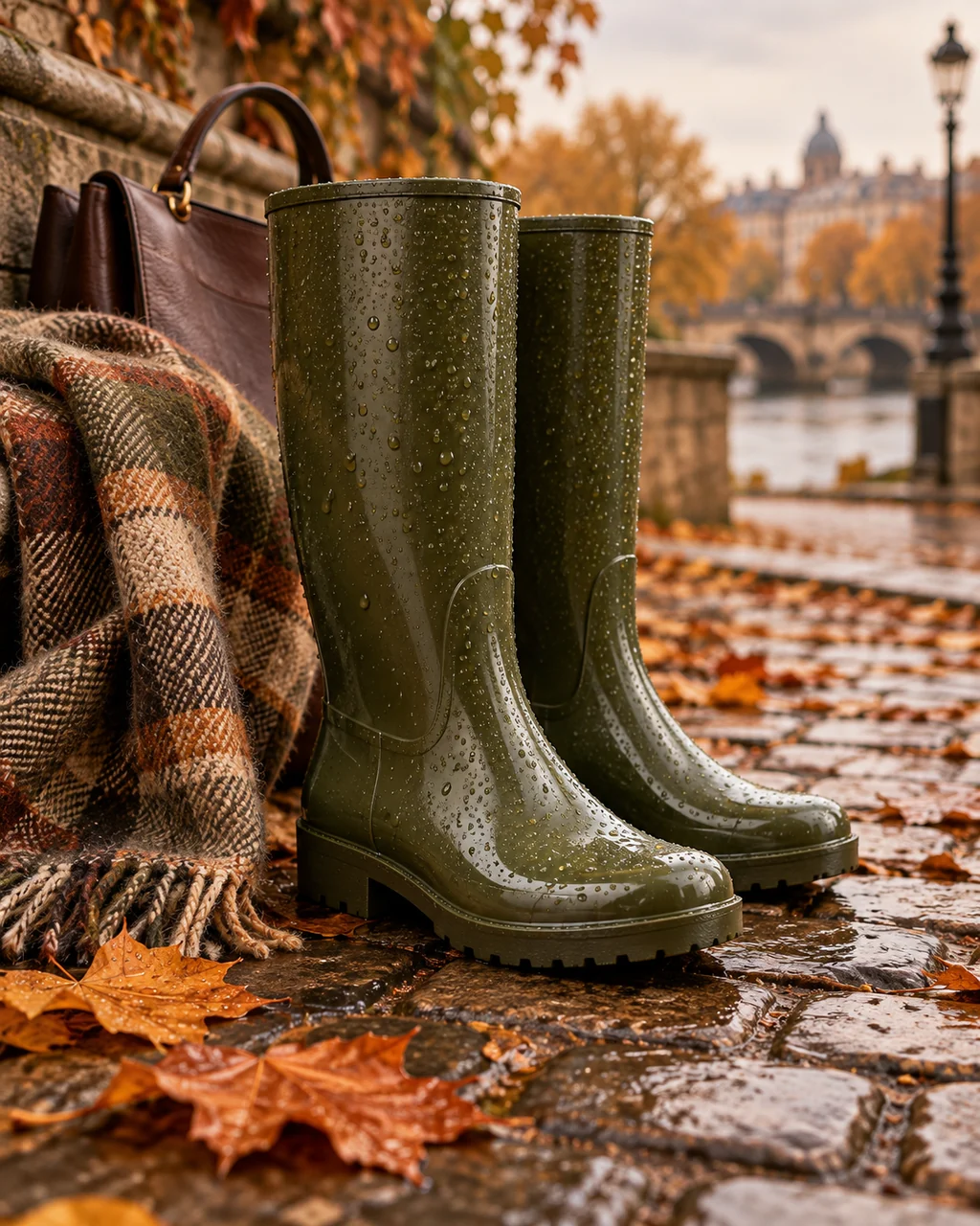 Glossy Rain Boots · Autumn Street Corner