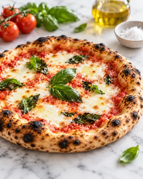 Wood-fired Margherita Pizza · Bright Marble Minimal