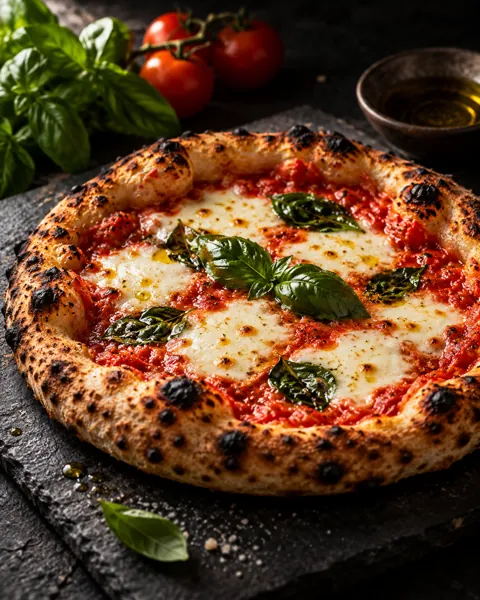 Wood-fired Margherita Pizza · Dark Moody Chiaroscuro