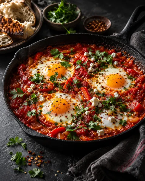 Skillet Shakshuka · Dark Moody Chiaroscuro