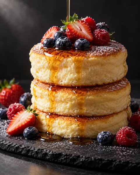 Fluffy Souffle Pancakes · Dark Moody Chiaroscuro