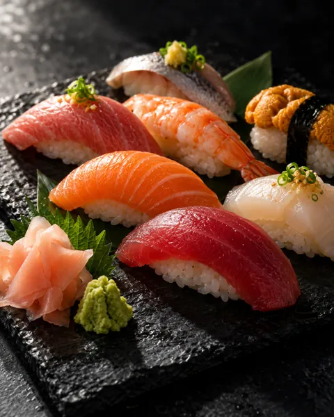 Assorted Nigiri Platter · Dark Moody Chiaroscuro
