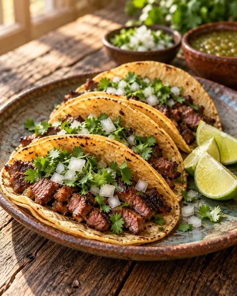 Street-style Tacos · Rustic Wooden Table