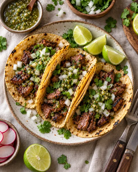 Street-style Tacos · Overhead Linen Flat Lay
