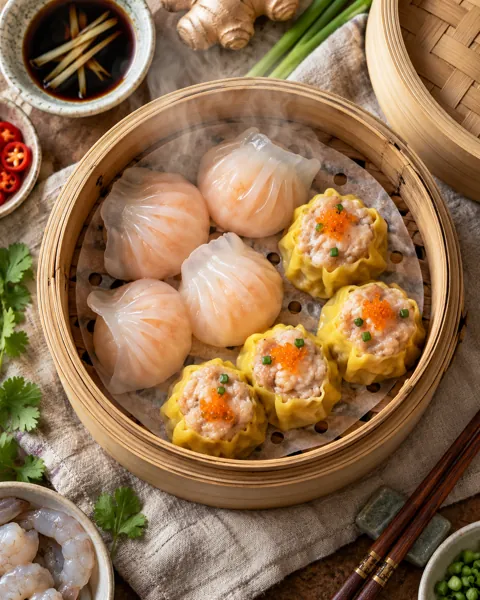 Dim Sum Steamer Basket · Overhead Linen Flat Lay
