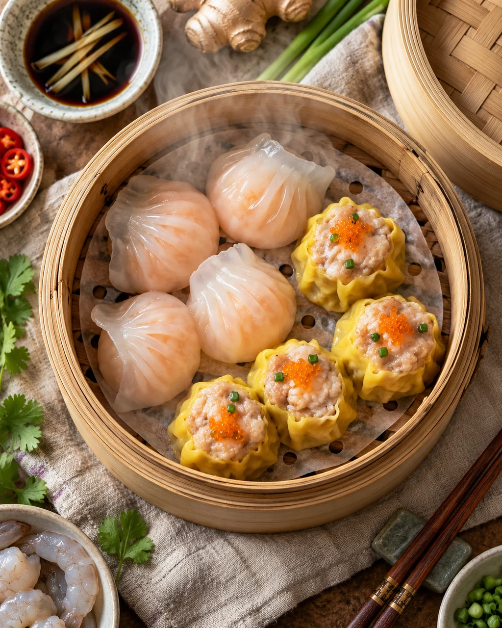 Dim Sum Steamer Basket · Overhead Linen Flat Lay