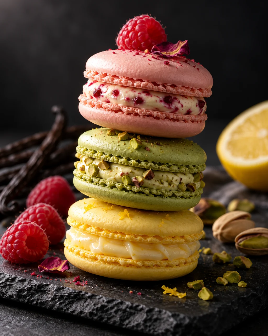 Pastel Macaron Tower · Dark Moody Chiaroscuro